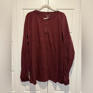 American Eagle Men's Burgundy Henley Shirt - XXXL